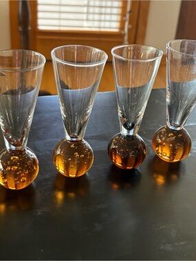 Amber Bubble Base Shot Glasses - Set of 4